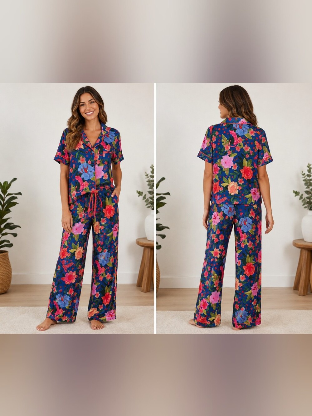 Room Service Navy Floral Wide-Leg Pajama Pants